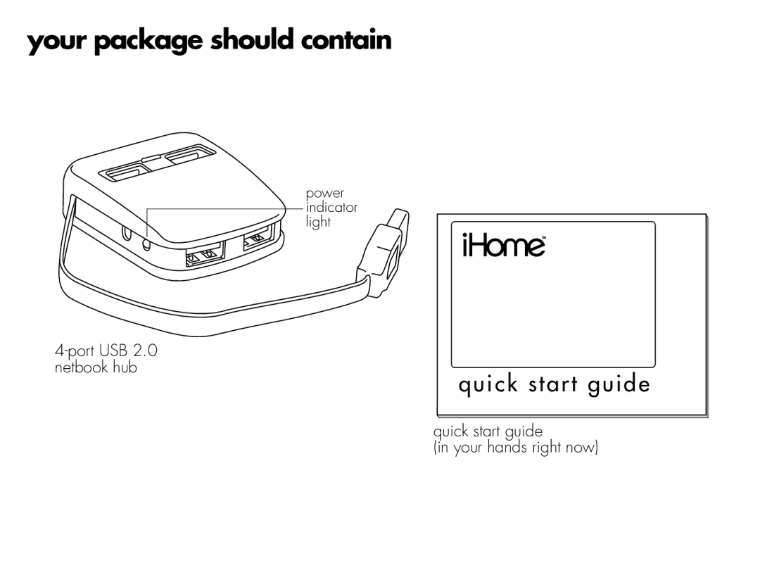 iHome IH-U581FW, IH-U580FB quick start Your package should contain 