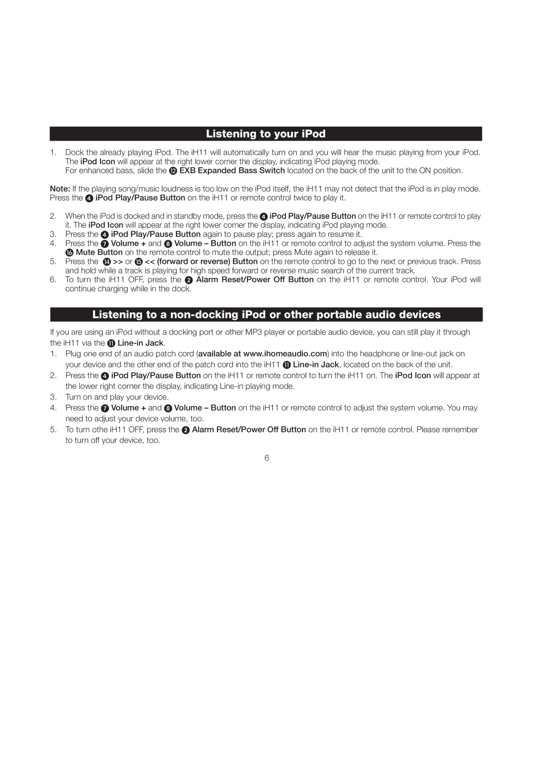 iHome iH11 manual Listening to your iPod 