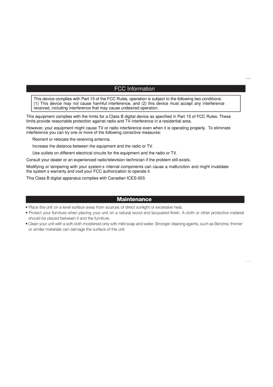 iHome iH110 manual FCC Information, Maintenance 