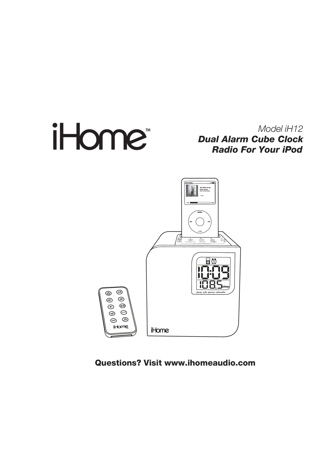 iHome iH12 manual Dual Alarm Cube Clock Radio For Your iPod 