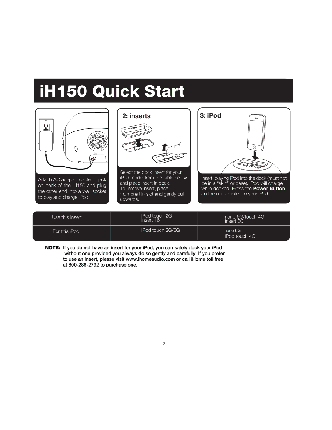 iHome iH150 manual IH150 Quick Start 