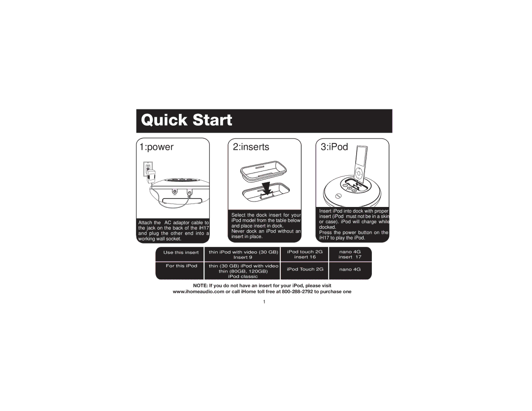 iHome iH17 manual Quick Start 