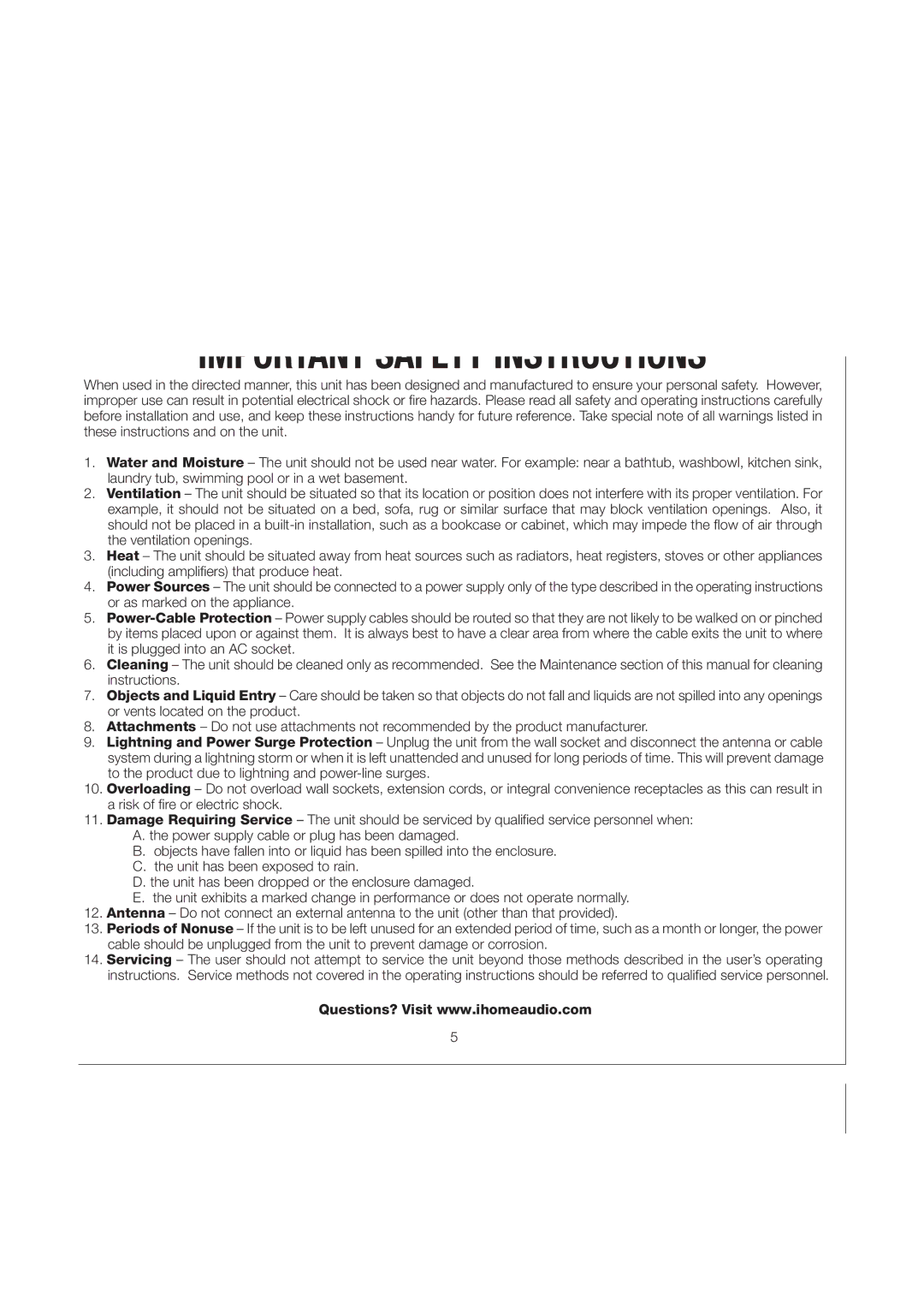 iHome iH19 manual Consumer Guide to Product Safety 