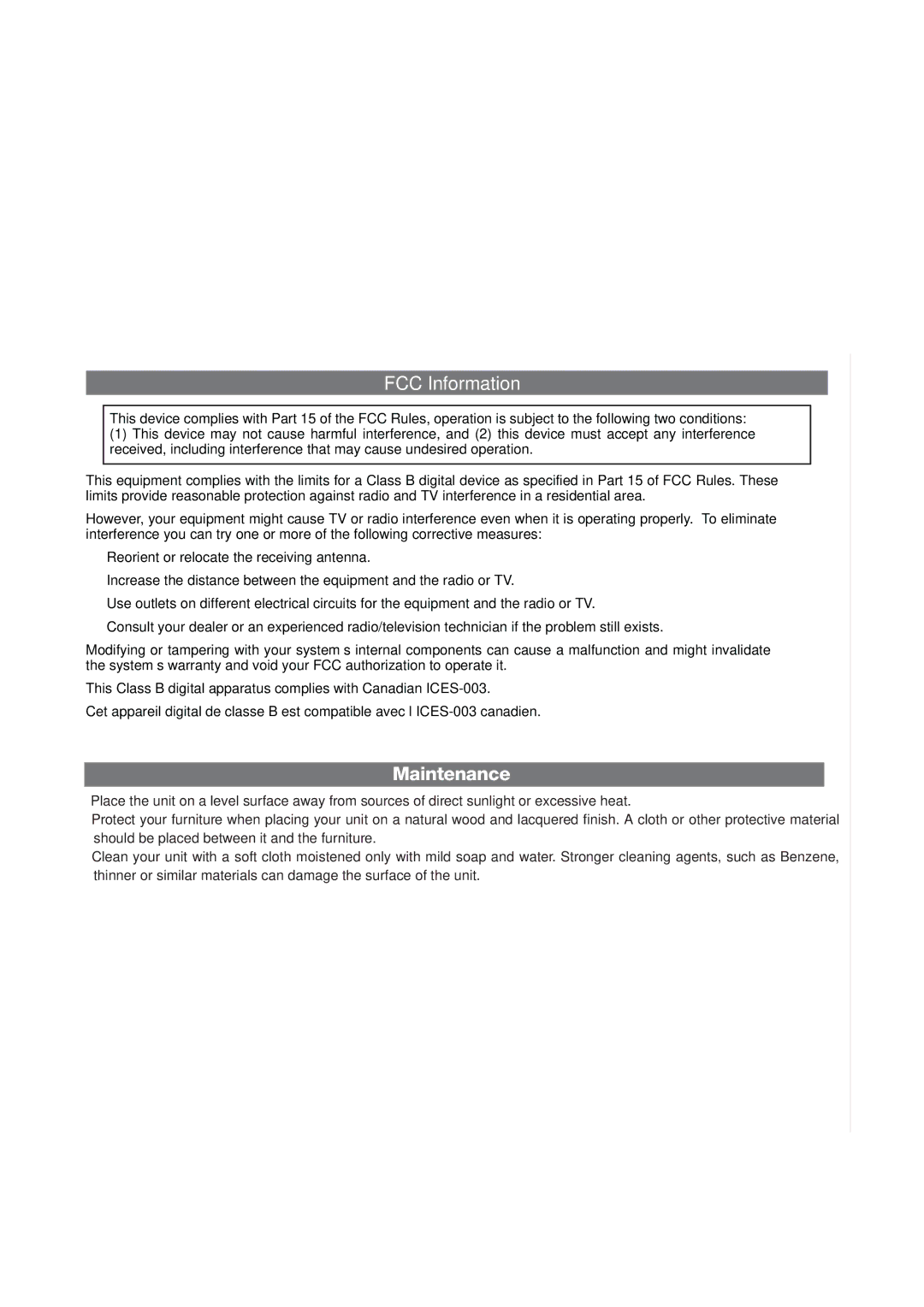 iHome iH29 manual FCC Information, Maintenance 