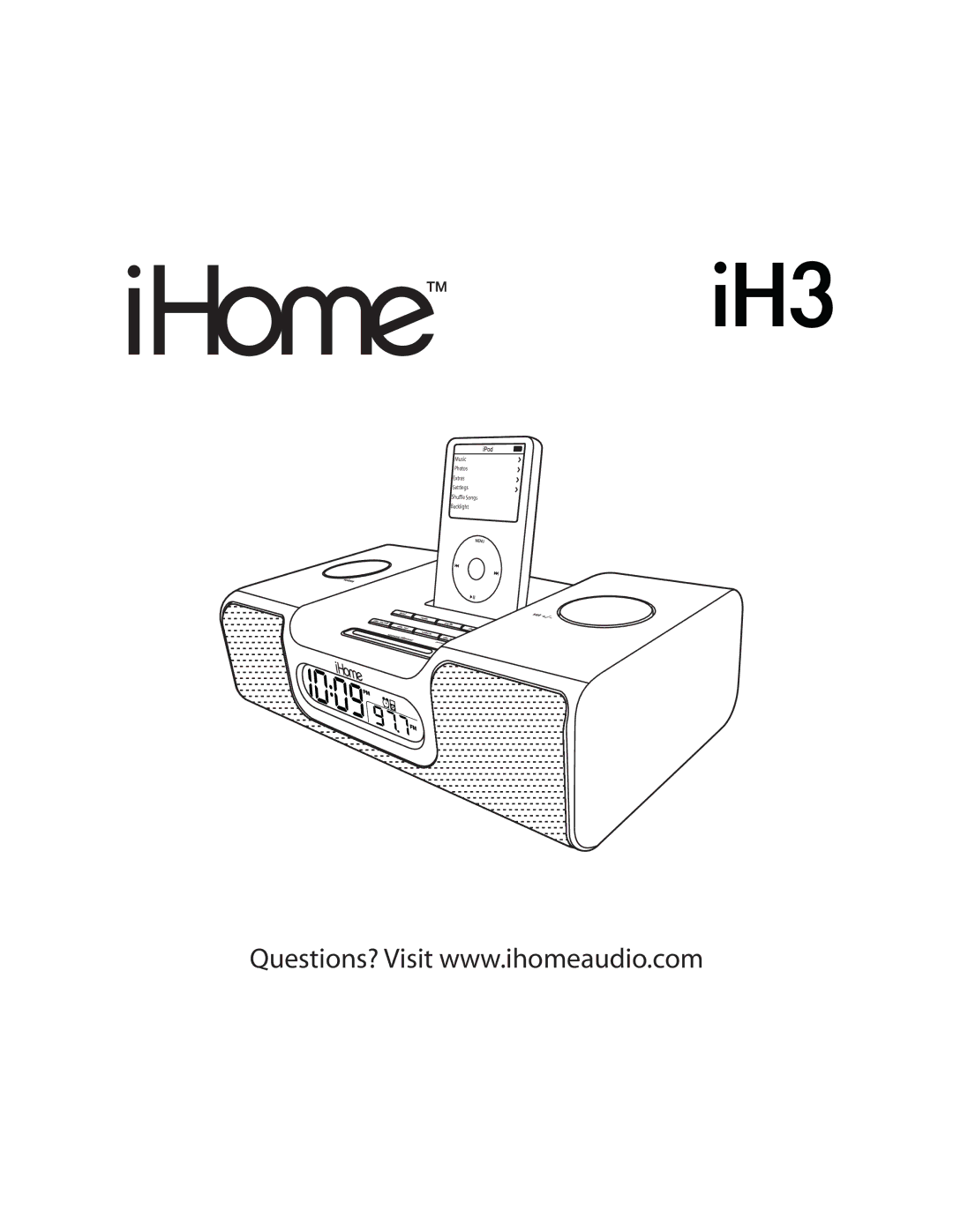 iHome iH3 manual Shuffle Songs Backlight 