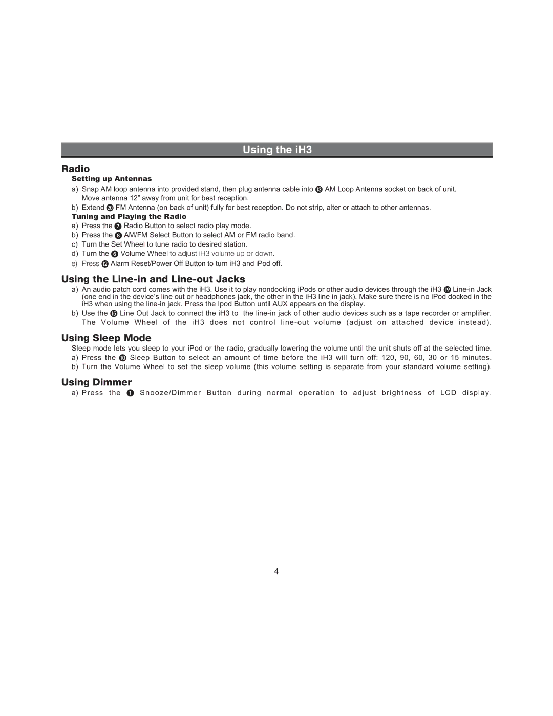 iHome iH3 manual Setting up Antennas, Tuning and Playing the Radio 