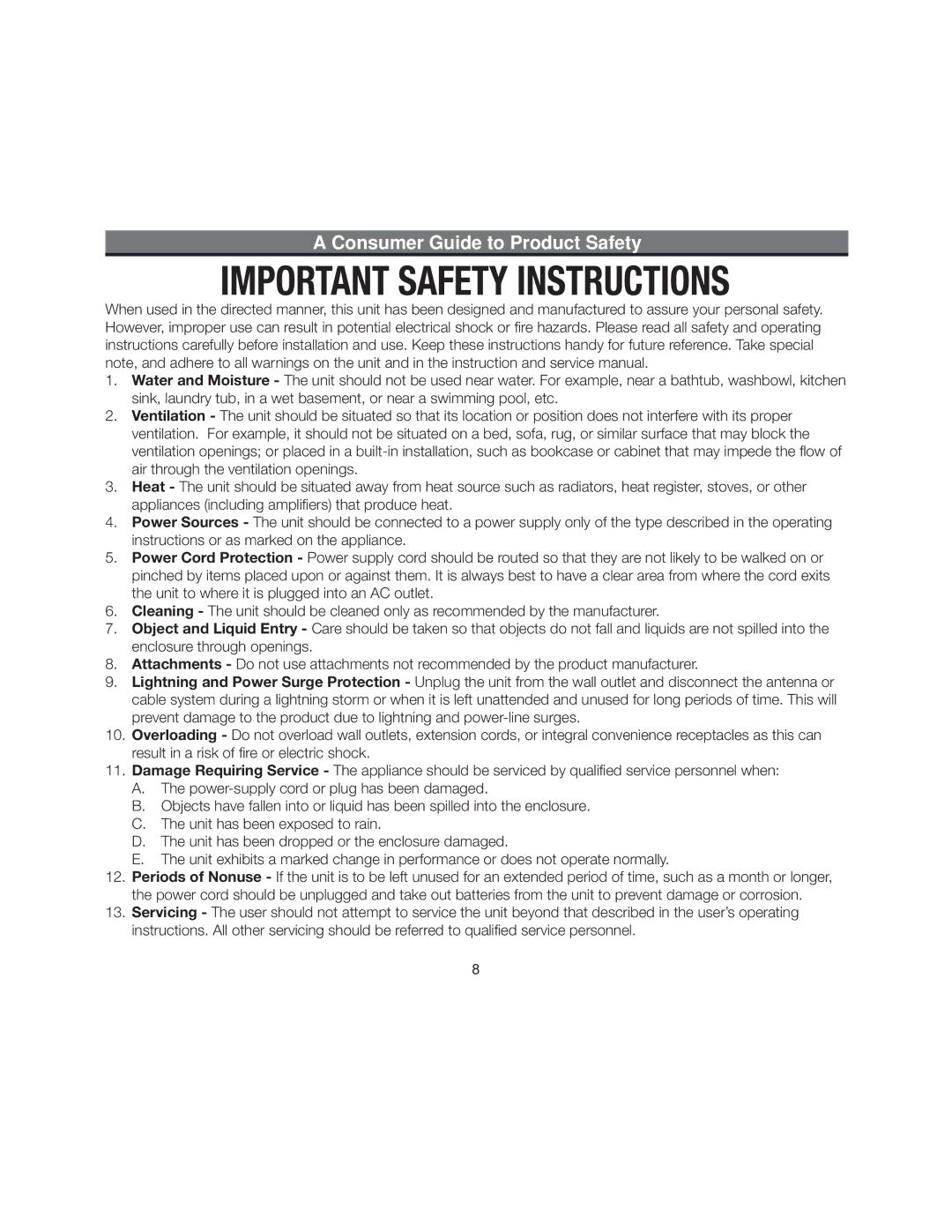 iHome iH41 manual Consumer Guide to Product Safety 