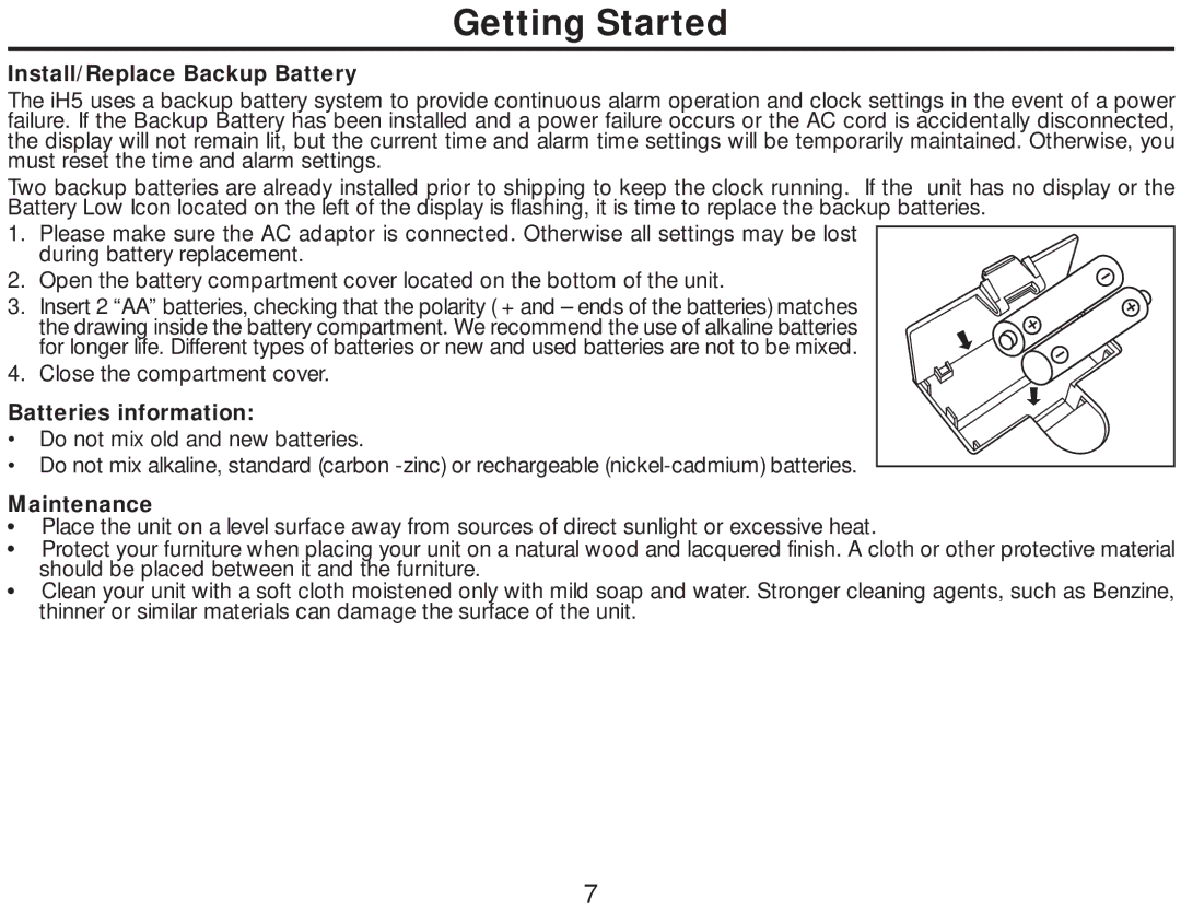 iHome iH5 manual Install/Replace Backup Battery 