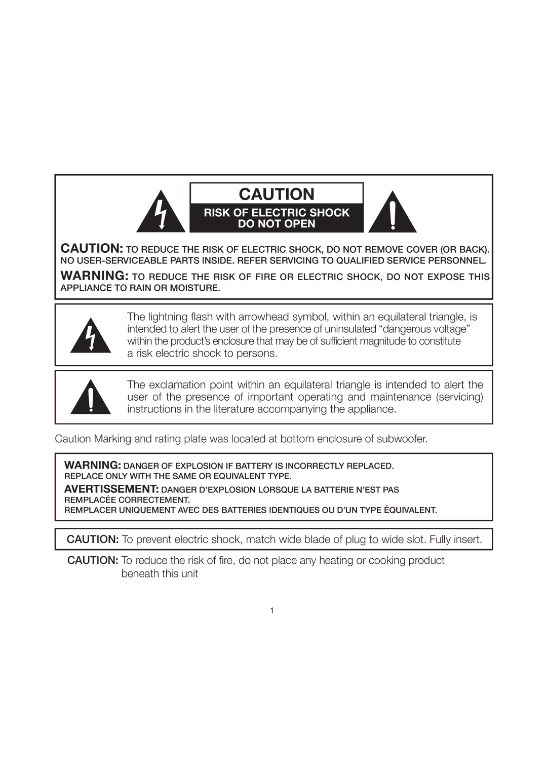 iHome iH51 manual Risk of Electric Shock Do not Open 