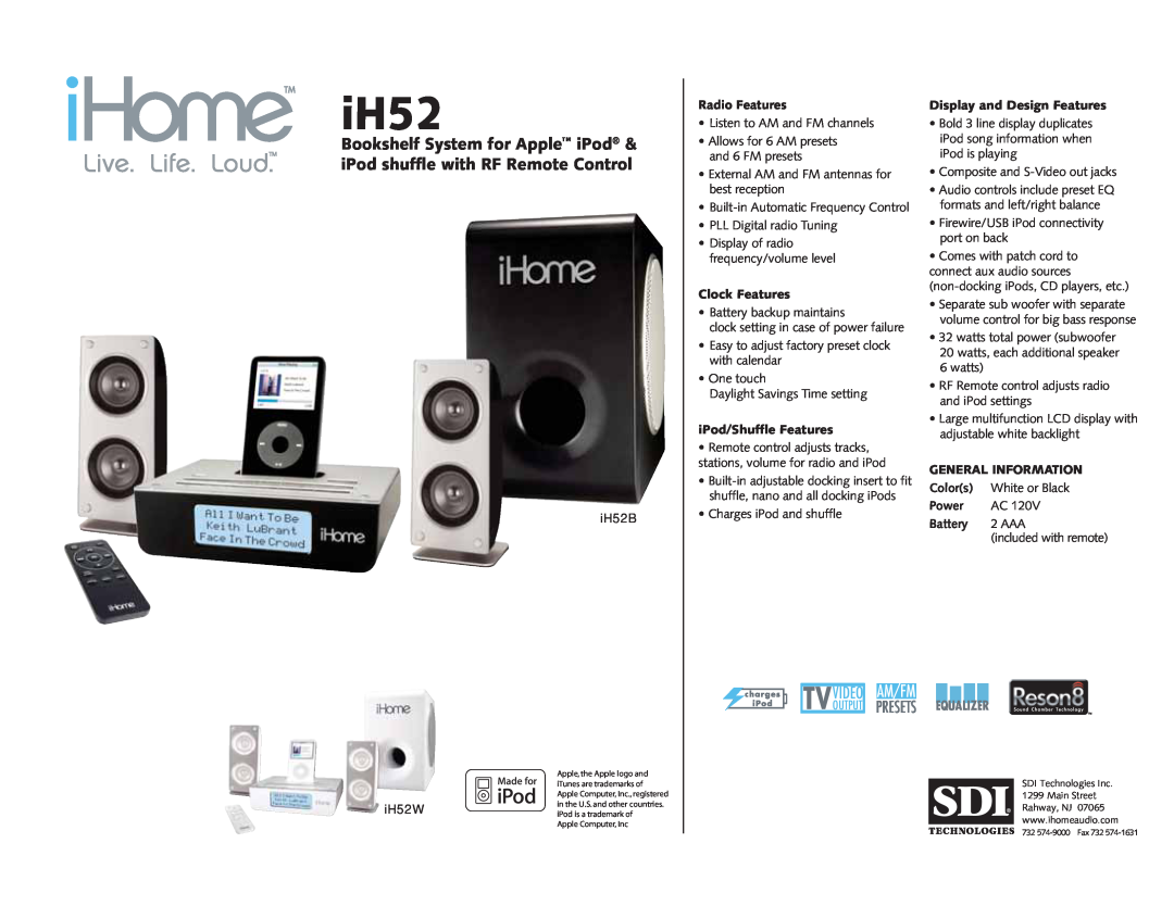 iHome iH52B, IH52 manual Tvvideo Am/Fm, Output Presets Equalizer 