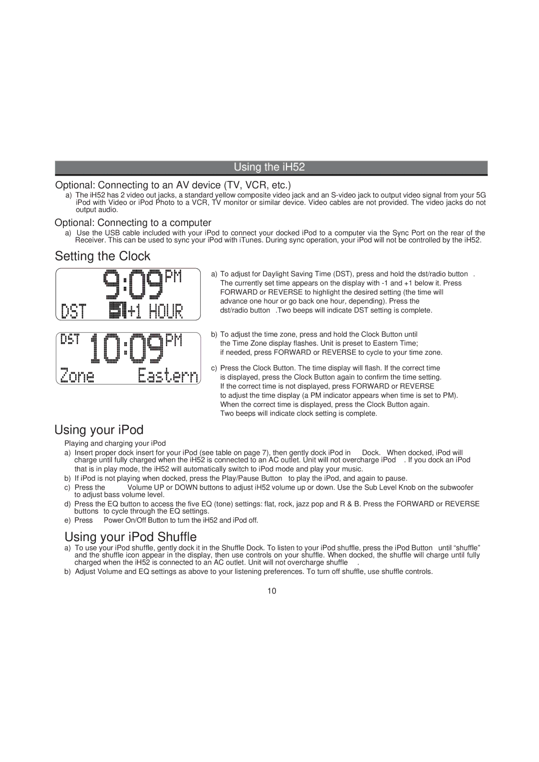 iHome IH52 manual Optional Connecting to an AV device TV, VCR, etc, Optional Connecting to a computer 