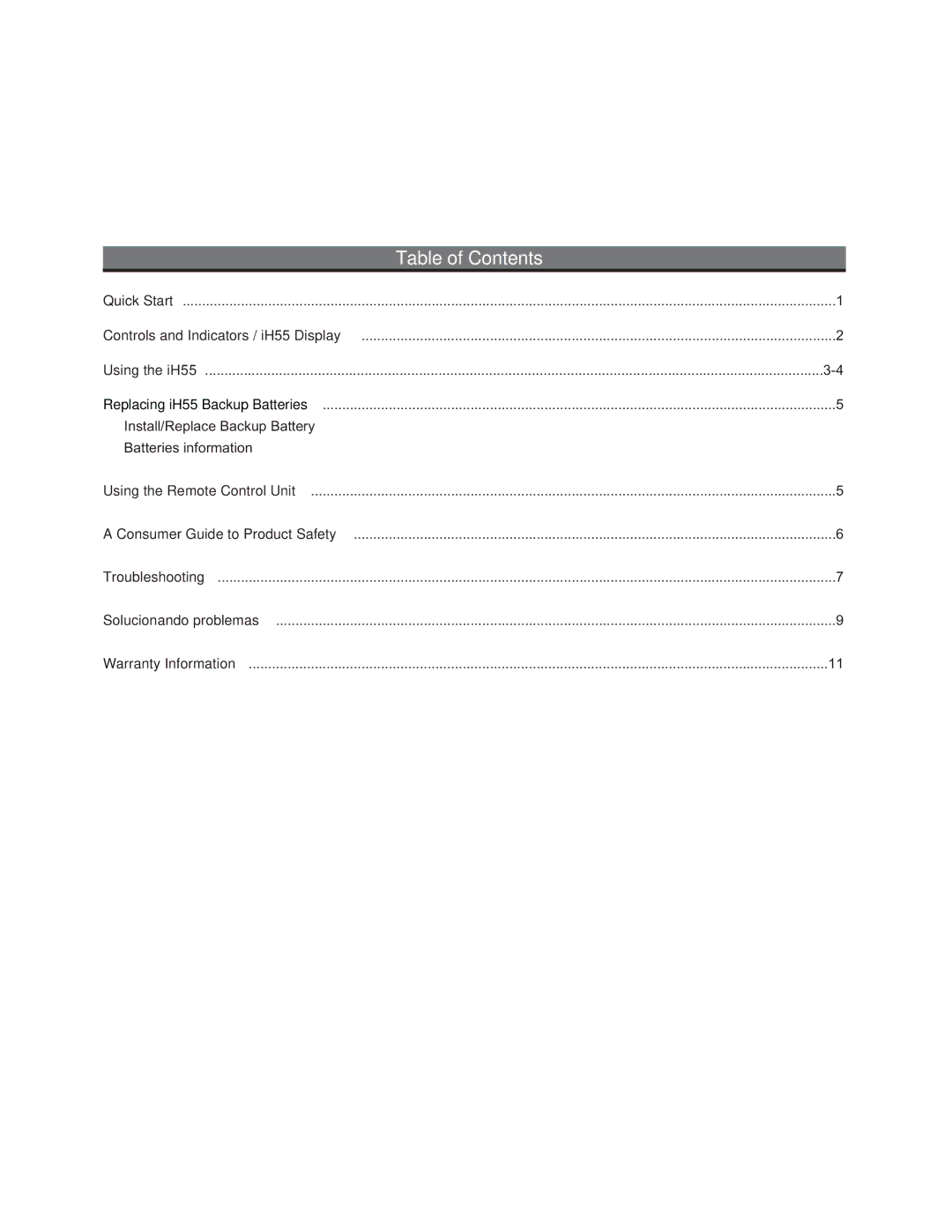 iHome iH55 manual Table of Contents 