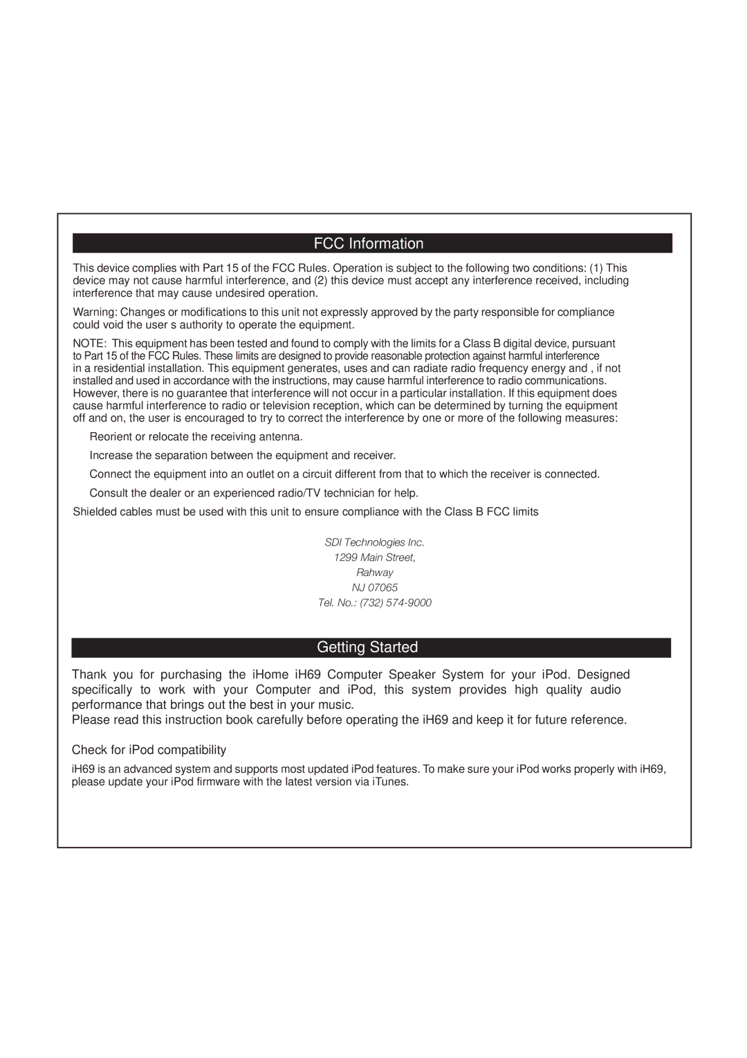 iHome iH69 manual FCC Information, Getting Started 