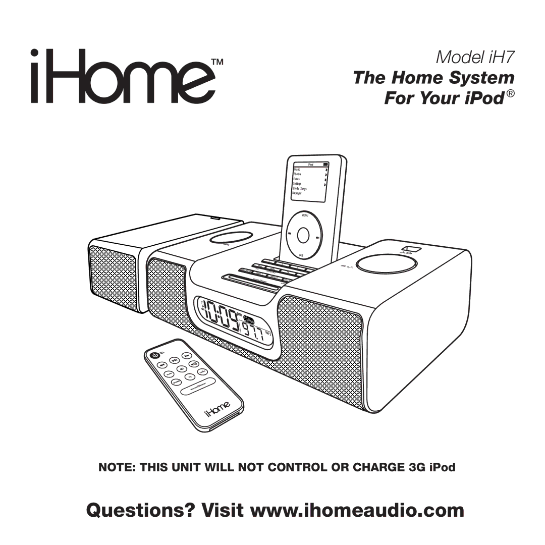 iHome manual Model iH7 Home System For Your iPod 