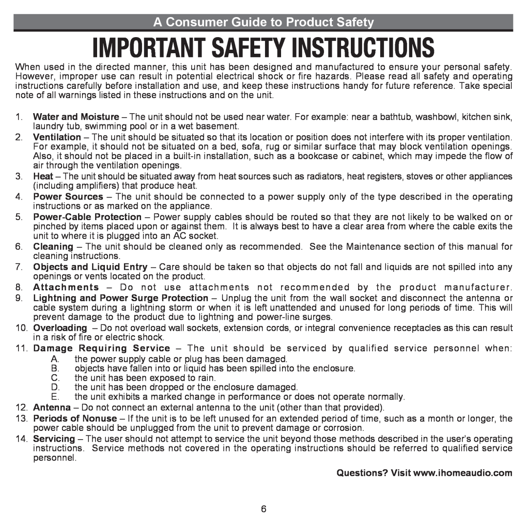 iHome iH7 manual A Consumer Guide to Product Safety 