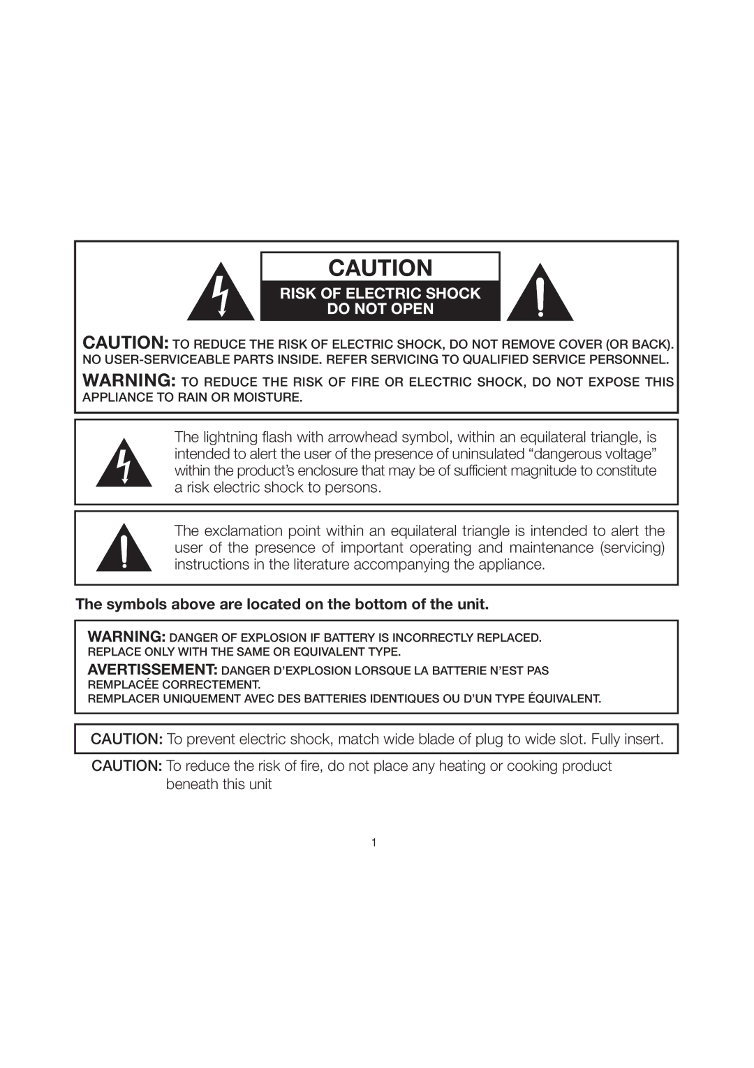 iHome iH80 manual Risk of Electric Shock Do not Open 