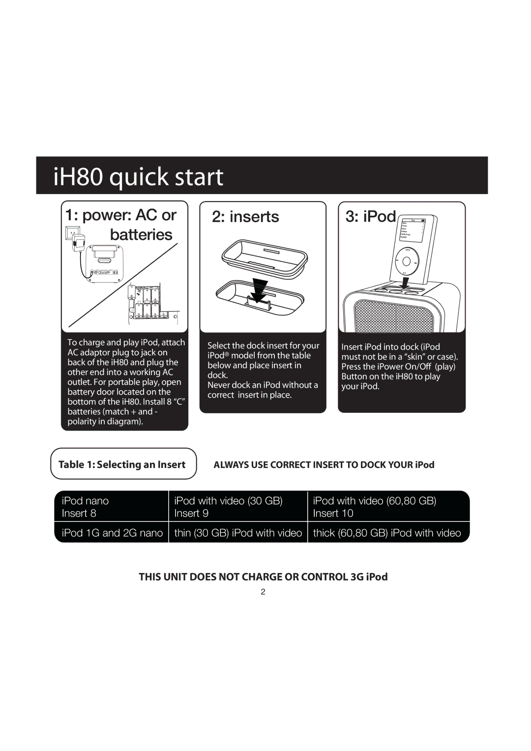 iHome iH80 manual IH80 quick start 