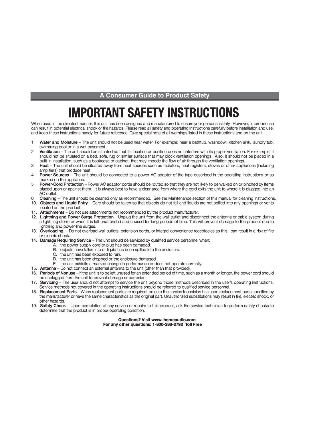 iHome iH80 manual A Consumer Guide to Product Safety 