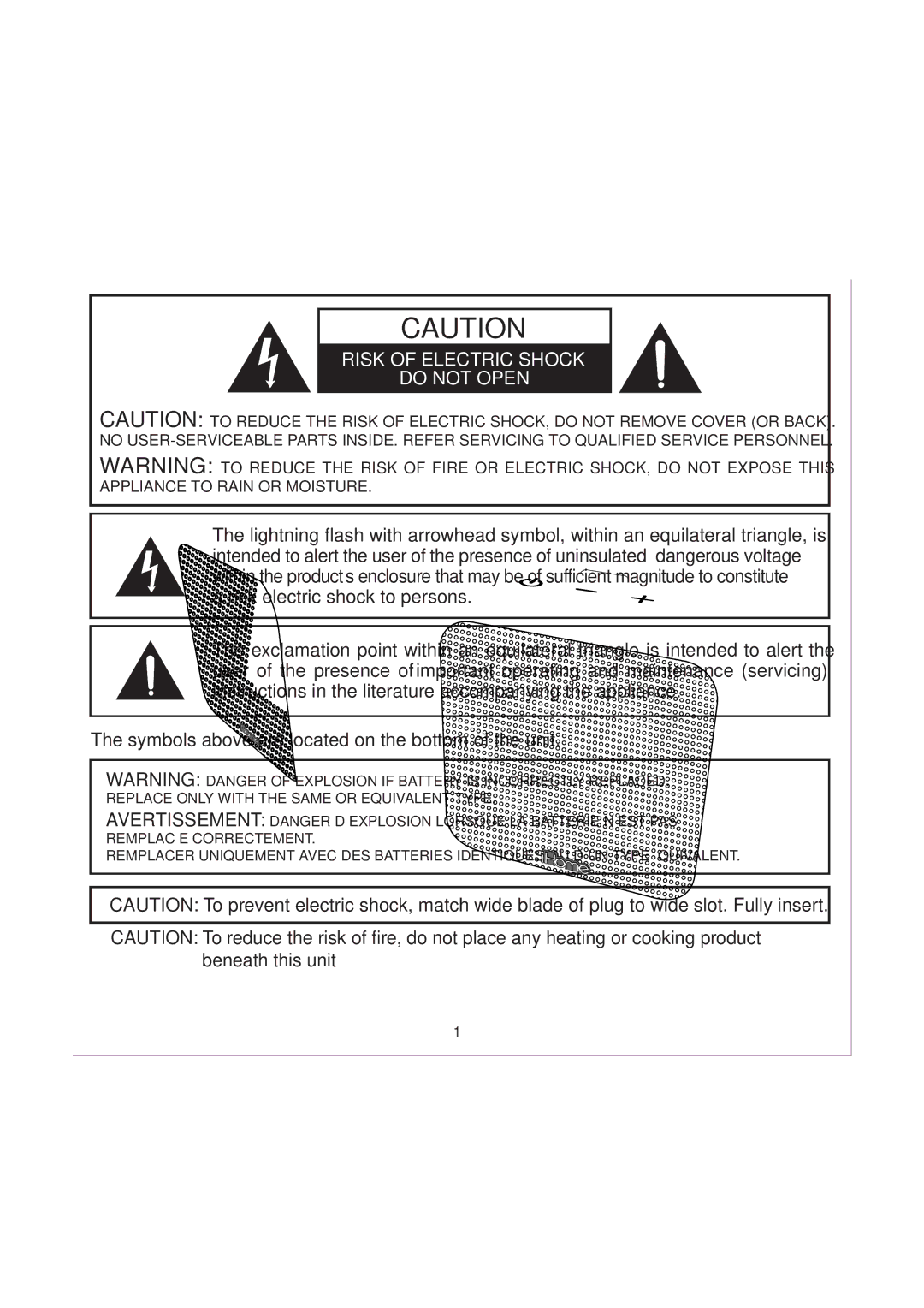 iHome iH82 manual Risk of Electric Shock Do not Open 