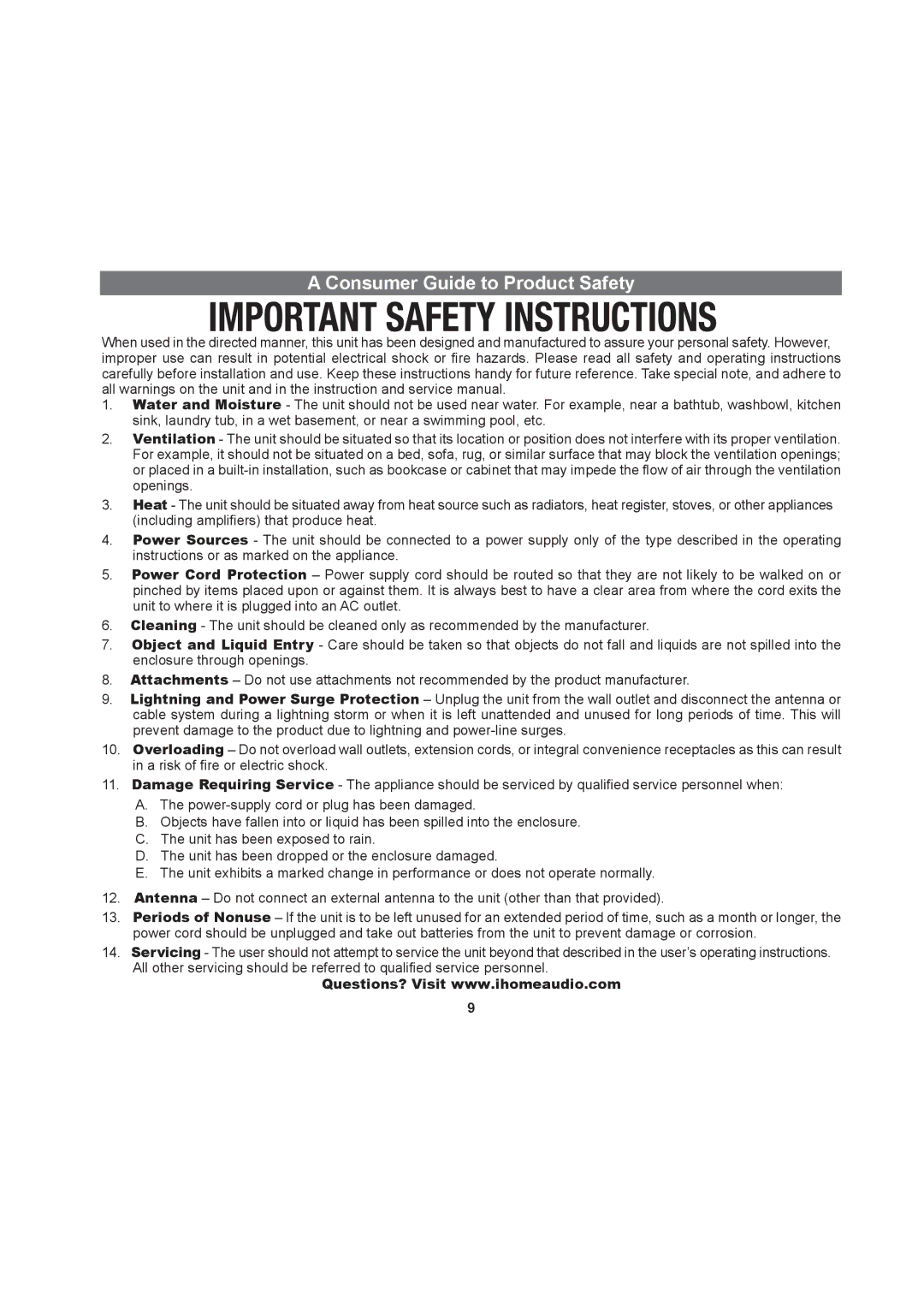 iHome iHC5 manual Consumer Guide to Product Safety 