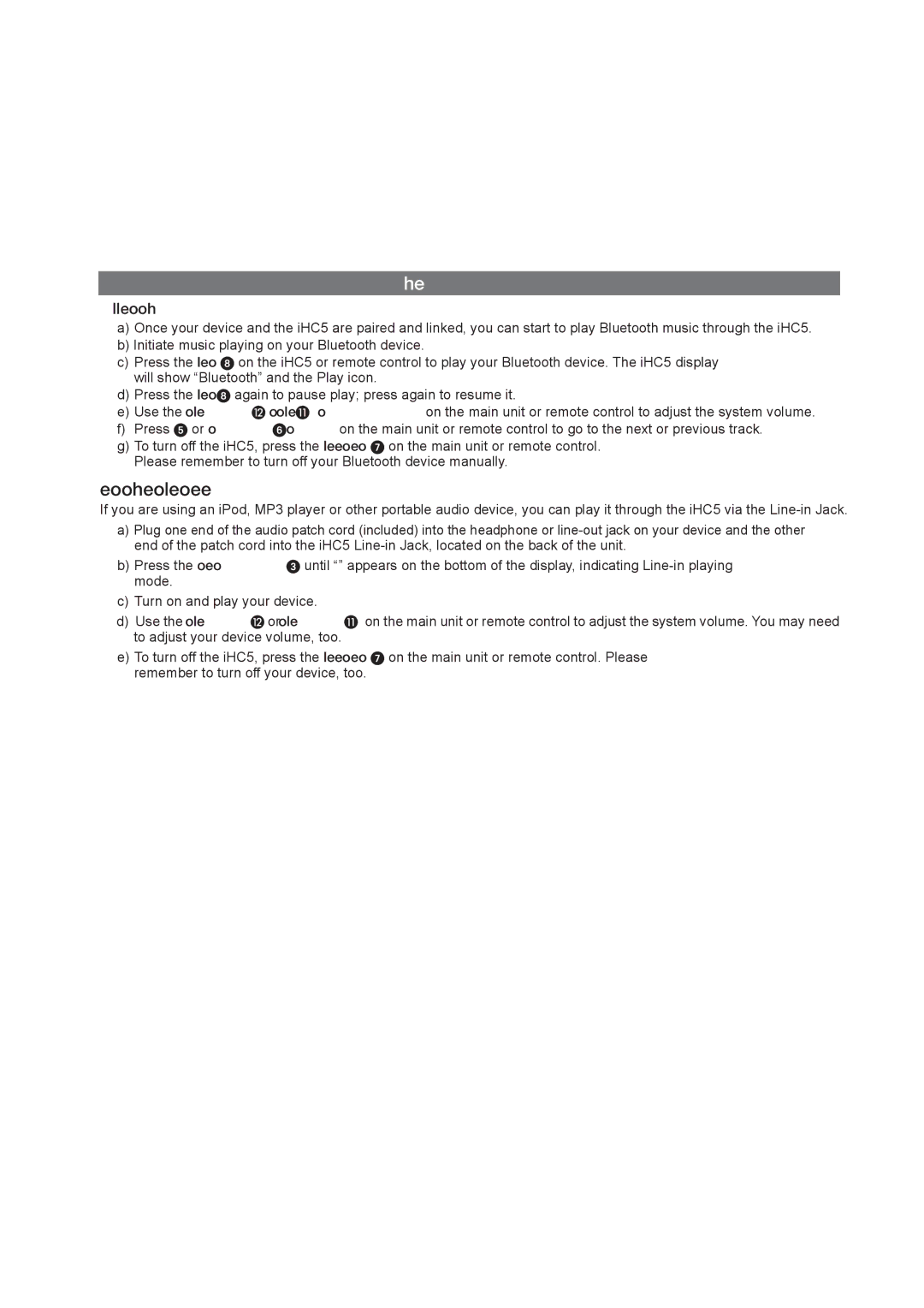 iHome iHC5 manual Listening to other portable audio devices, Playing Bluetooth Music 