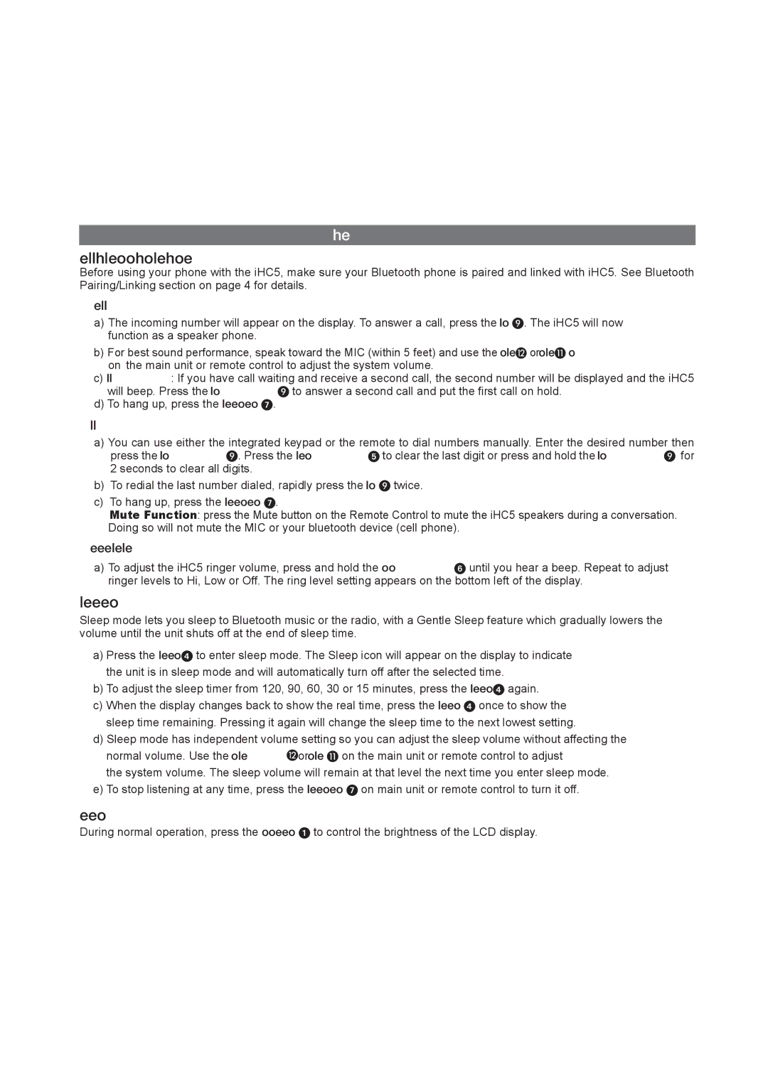 iHome iHC5 manual Answering and Making Calls with a Bluetooth Mobile Phone, Sleep Operation, Dimmer Operation 