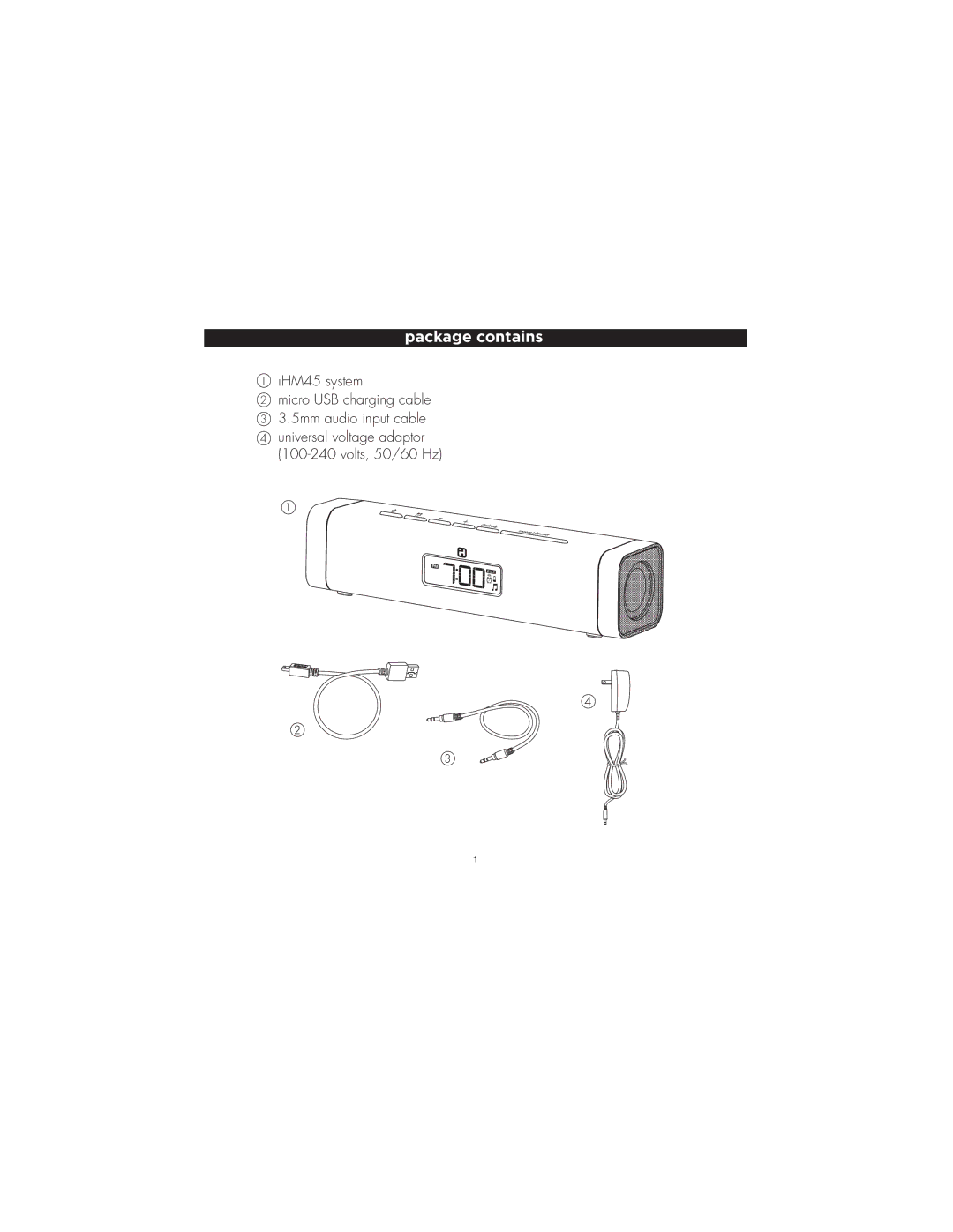 iHome iHM45 - ENGLISH instruction manual Package contains 