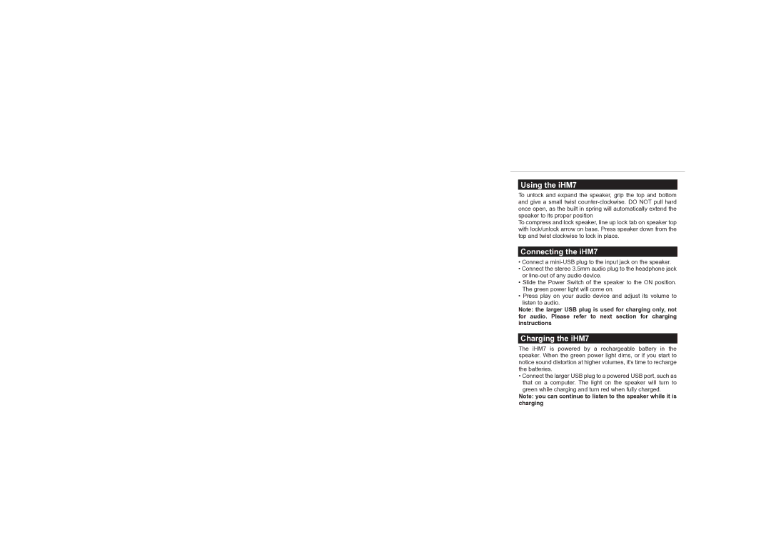 iHome warranty Using the iHM7, Connecting the iHM7, Charging the iHM7 