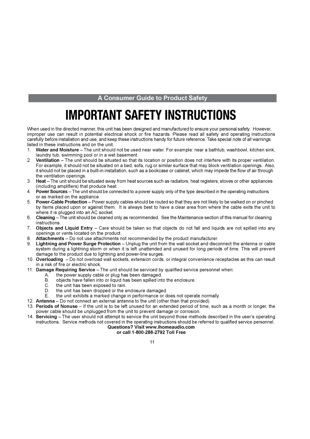 iHome ihome warranty Consumer Guide to Product Safety 