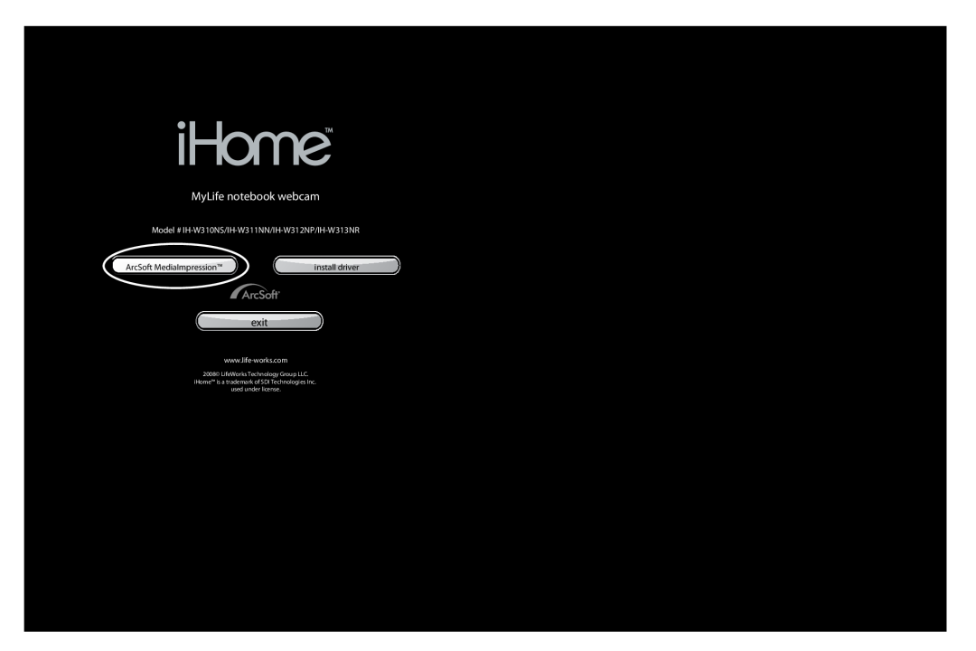 iHome IHW313NR, HW311NN, HW312NP, HW310NS user manual to install the included webcam application 