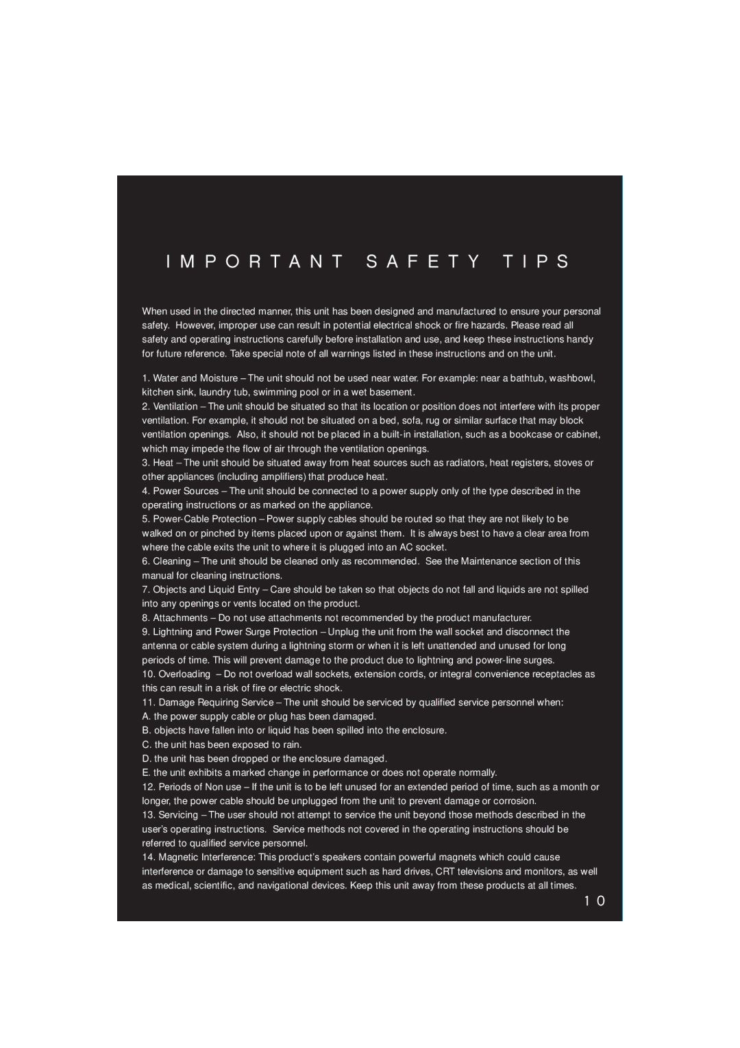 iHome iP1 manual P O R T a N T S a F E T Y T I P S 