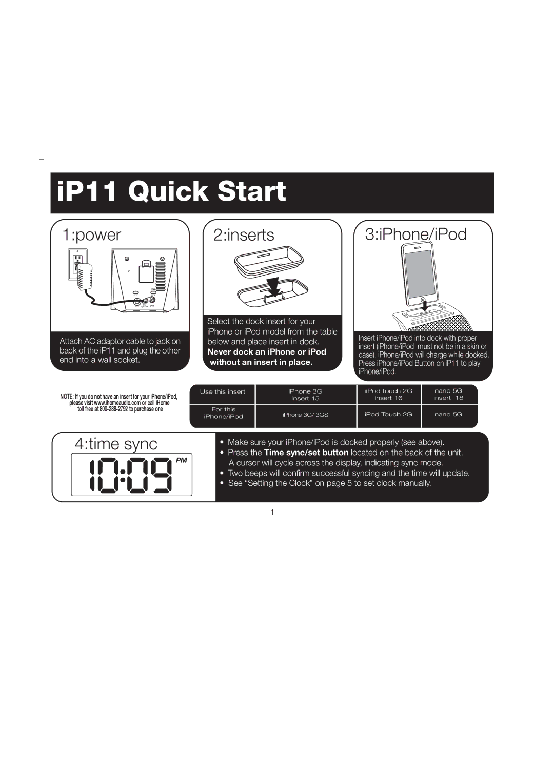 iHome iP11 manual IP11 Quick Start 