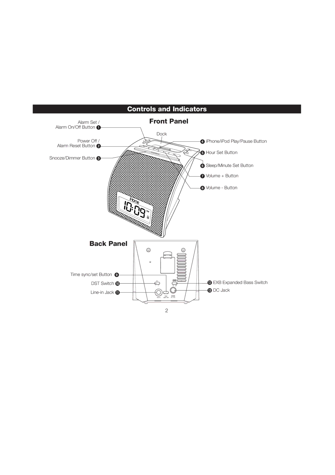 iHome iP11 manual Controls and Indicators, Front Panel 