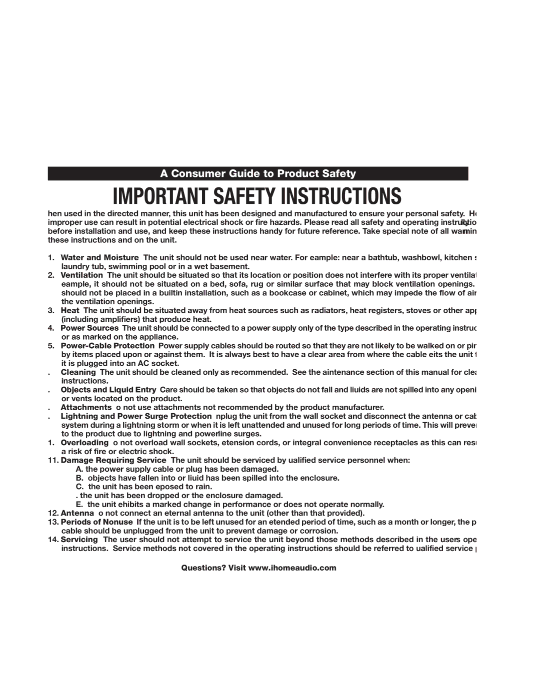 iHome IP18 instruction manual Consumer Guide to Product Safety 