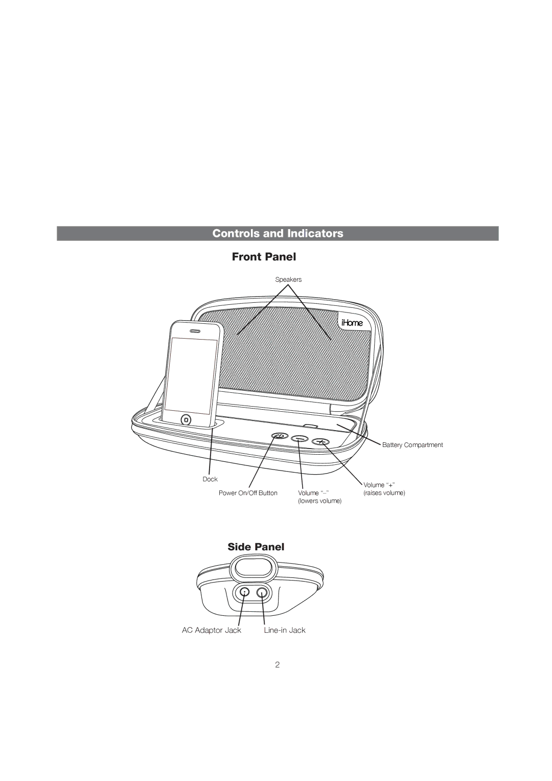 iHome iP37 manual Controls and Indicators, Front Panel 