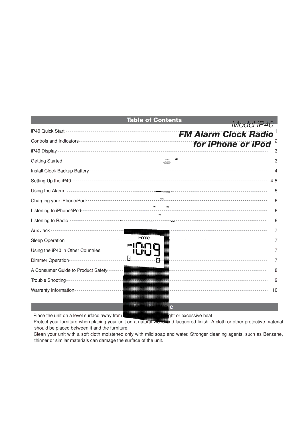 iHome iP40 manual Table of Contents, Maintenance 