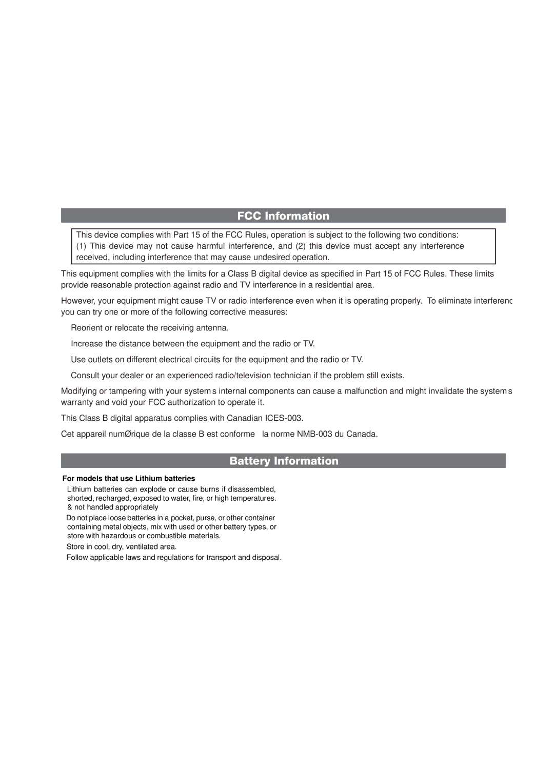 iHome iP40 manual FCC Information, Battery Information 