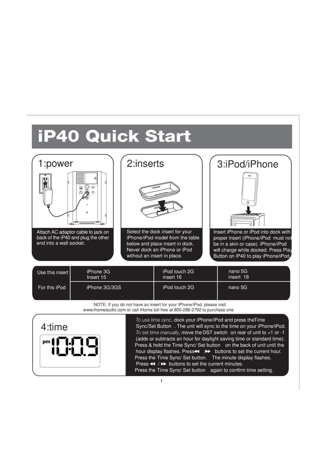 iHome iP40 manual IP40 Quick Start 