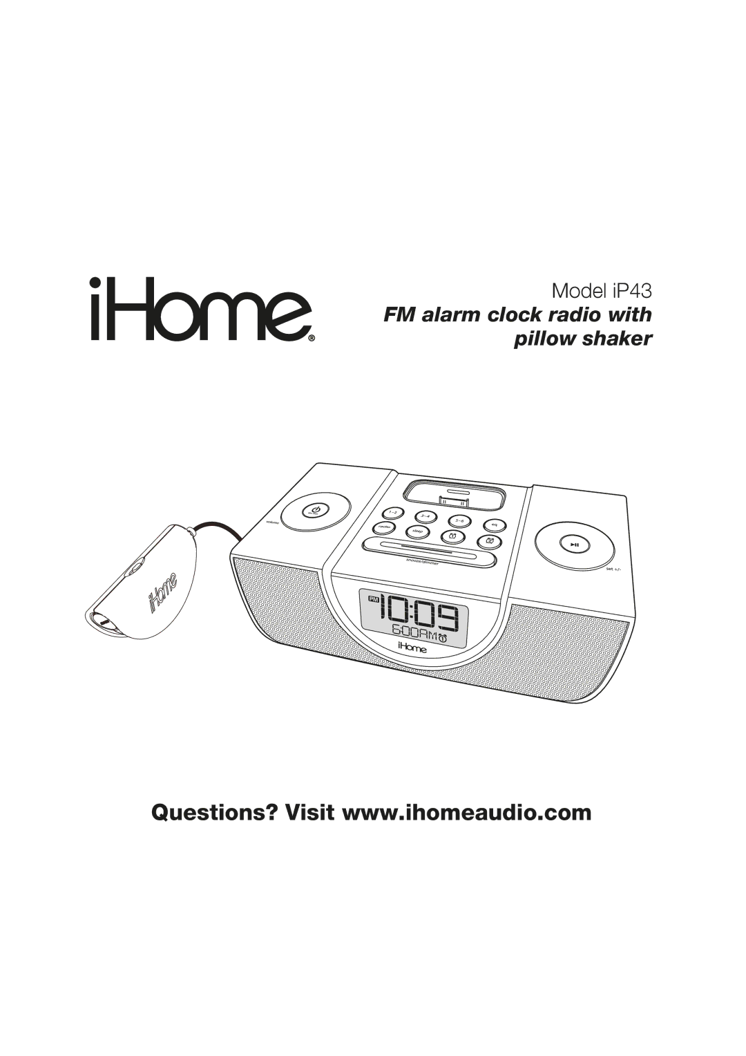 iHome IP43 manual FM alarm clock radio with pillow shaker 