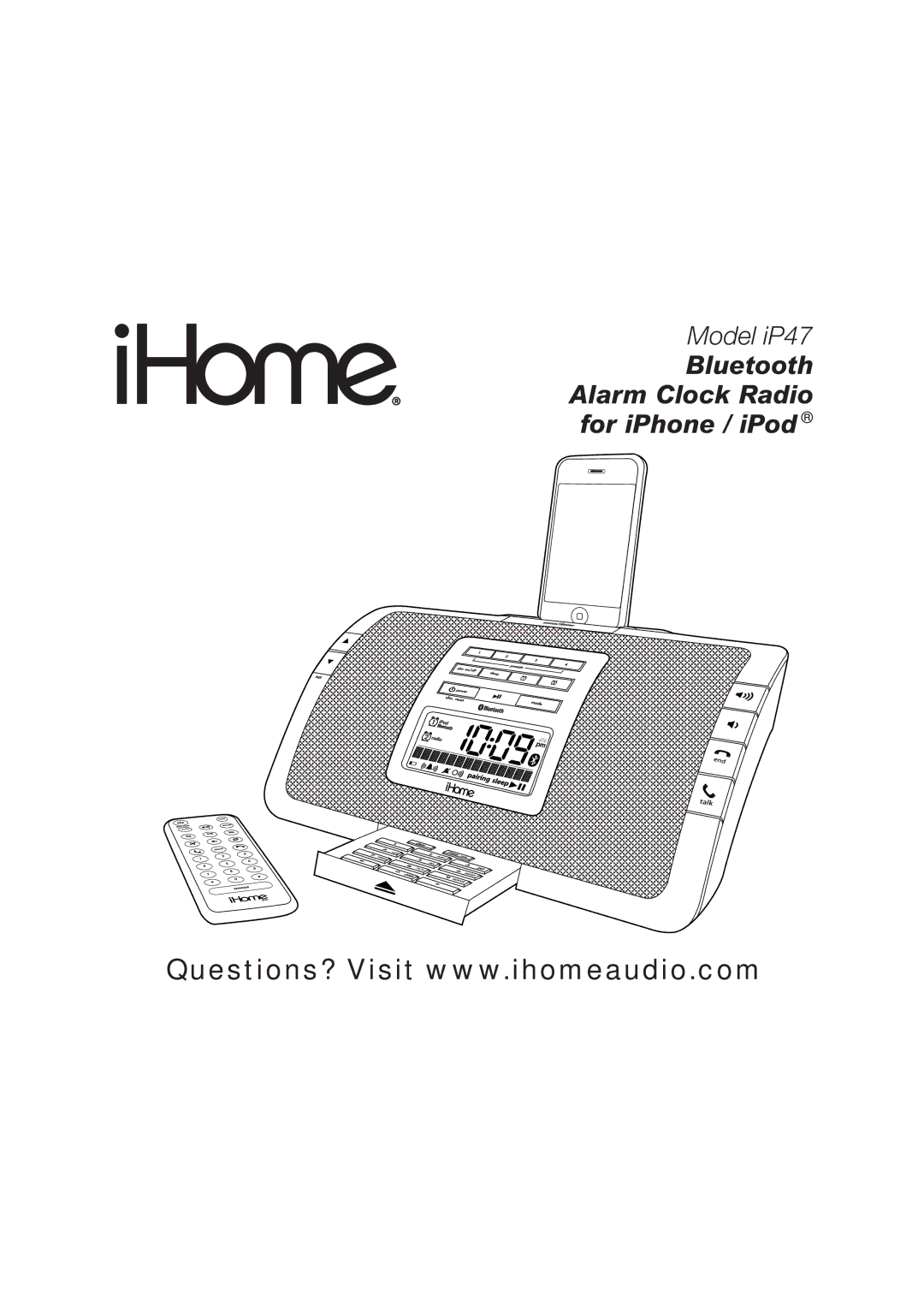 iHome iP47 manual Bluetooth Alarm Clock Radio For iPhone / iPod 