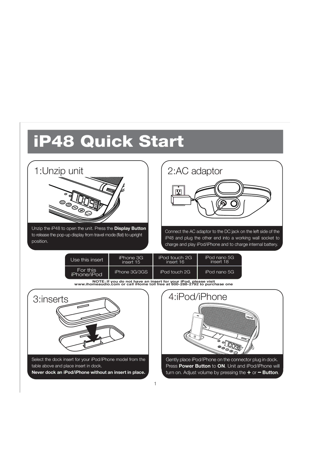 iHome manual IP48 Quick Start 