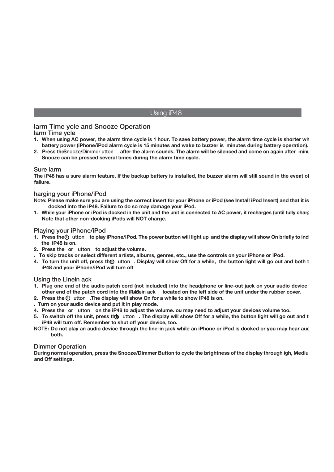 iHome IP48 manual Alarm Time Cycle and Snooze Operation 