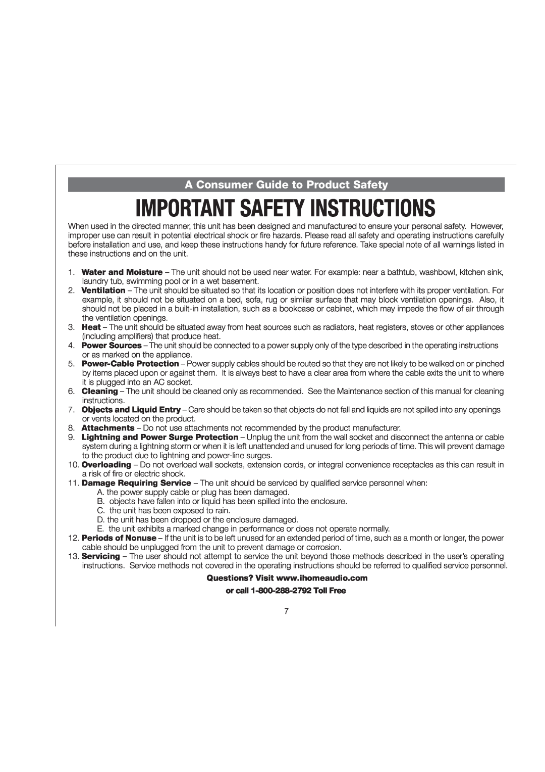 iHome IP48 manual A Consumer Guide to Product Safety 