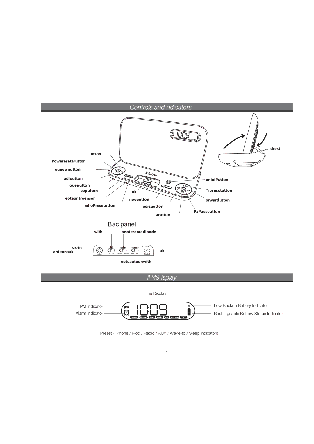 iHome manual Controls and Indicators, IP49 Display 