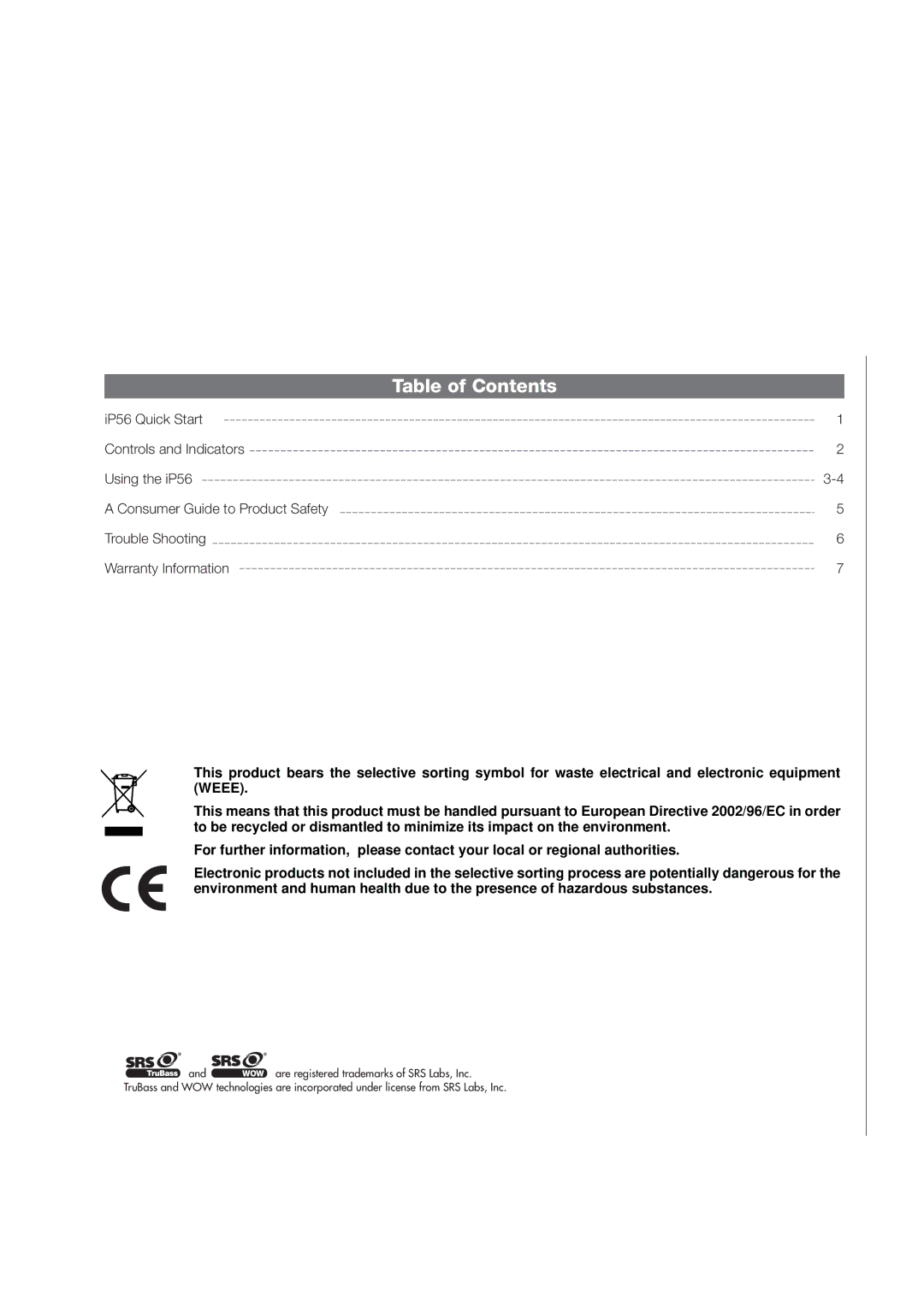 iHome IP56 manual Table of Contents 