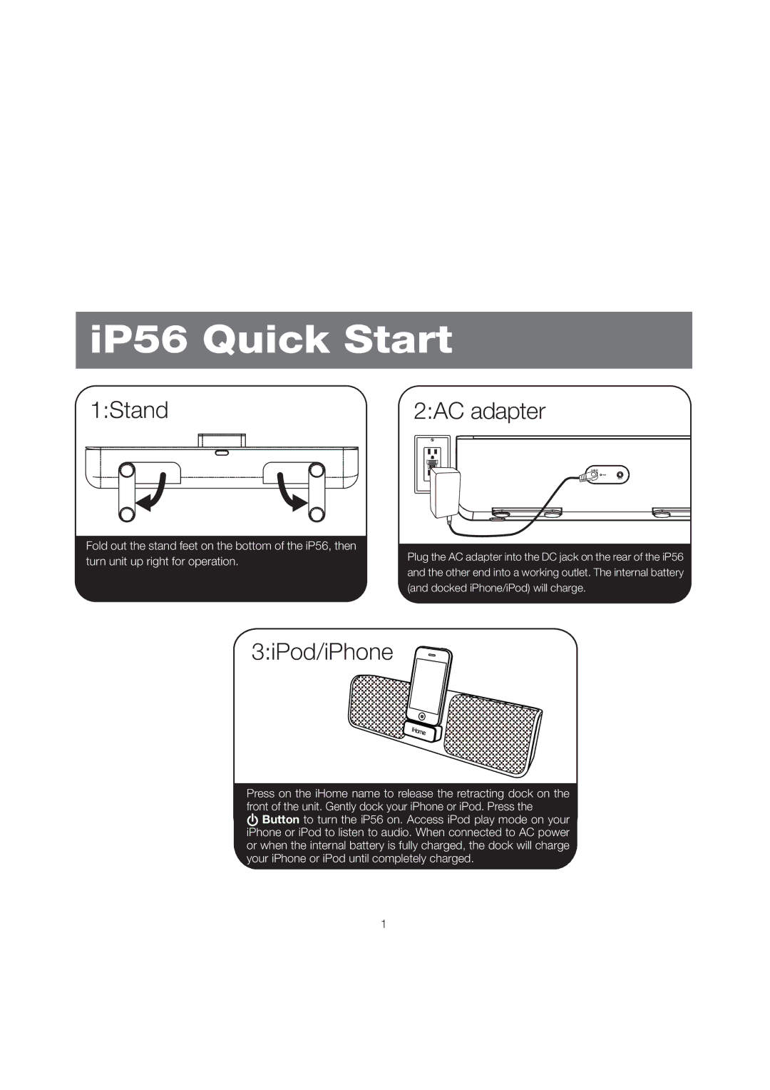 iHome manual IP56 Quick Start 