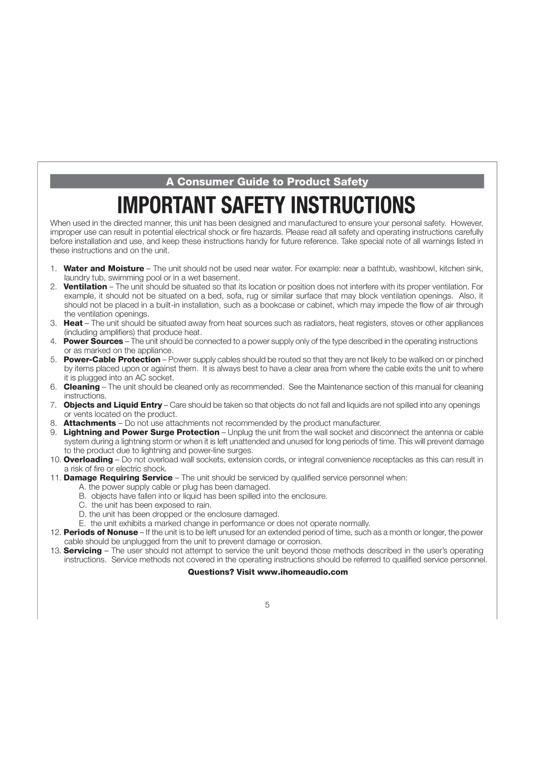 iHome IP57 manual Consumer Guide to Product Safety 