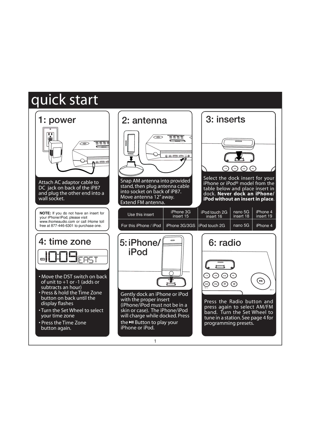 iHome IP87 manual Quick start 