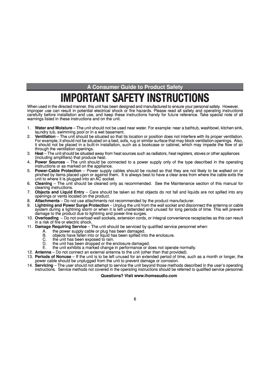 iHome IP87 manual A Consumer Guide to Product Safety 