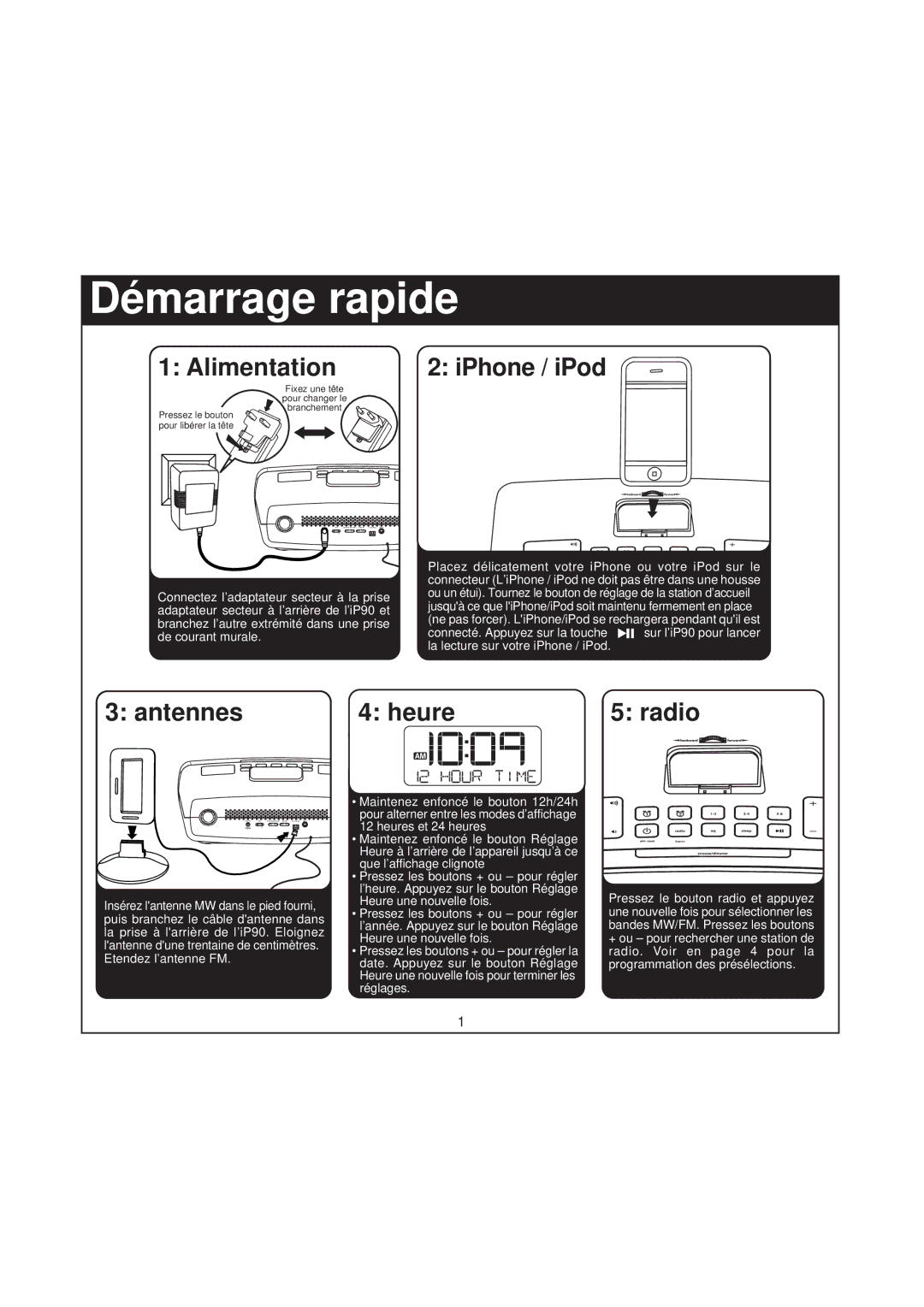 iHome iP90 manual Démarrage rapide 